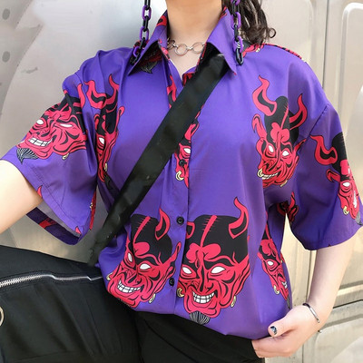 Gornji dijelovi ljetnih bluza Ženska gotička ulična odjeća Gornji dijelovi košulje s gumbima i ovratnikom Ženske ženske bluze za studente široke