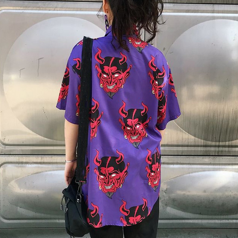 Gornji dijelovi ljetnih bluza Ženska gotička ulična odjeća Gornji dijelovi košulje s gumbima i ovratnikom Ženske ženske bluze za studente široke