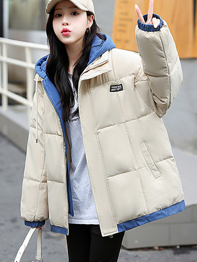Ново зимно дамско яке с памучна подплата за 2023 г. Ежедневни парки с качулка Дамско пухено яке Свободно палто Топло връхно облекло