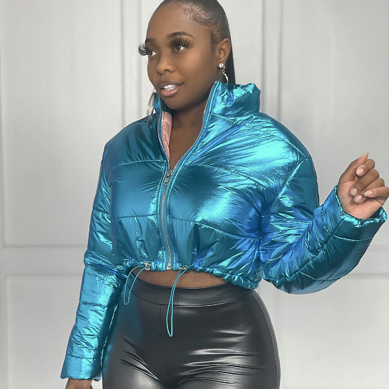 2023 Късо сребристо лъскаво зимно яке с памучна подплата Парки Топло свободно удебелено дамско палто Дъждоустойчиво късо женско зимно облекло