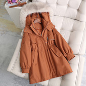 2023 Νέα γυναικεία χειμερινή μεγάλη γούνινη γιακά πάρκα μακρυμάνικο μονόχρωμο μπουφάν με κορδόνια για γυναικεία μόδα, κομψό ζεστό παλτό με κουκούλα