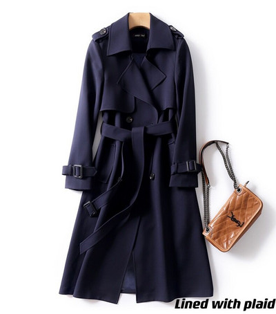 Тренчкот Дамски дамски дълги пролетни и есенни корейски тоалети Улично облекло Ветровка с отложена яка с колан Голям размер Палто