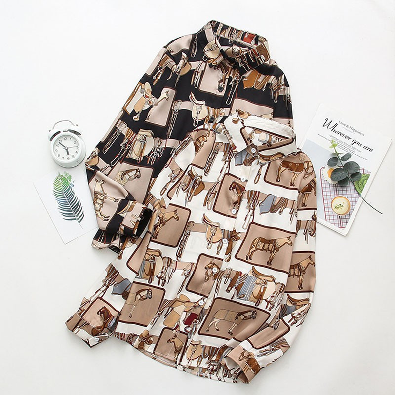 Винтидж дамски горнища, есенни кавайни блузи с дълъг ръкав, голям размер, дамски дрехи, модна памучна риза с анимационен принт