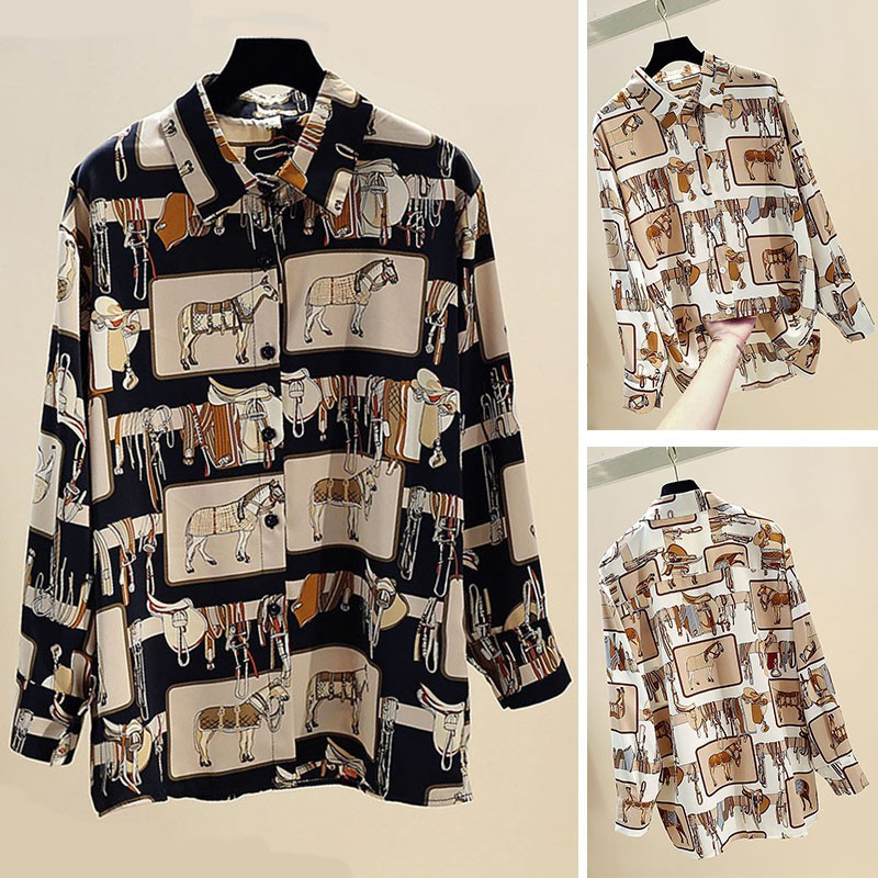 Винтидж дамски горнища, есенни кавайни блузи с дълъг ръкав, голям размер, дамски дрехи, модна памучна риза с анимационен принт