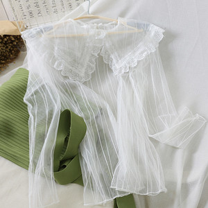 Gowyimmes Φθινοπωρινά Sweety Girl Δαντελένια Πουκάμισα Γυναικεία Μεγάλο Γιακά Ριγέ Μπλούζα Γυναικεία Μακρυμάνικη Προοπτική Blusas Bottomings PD680