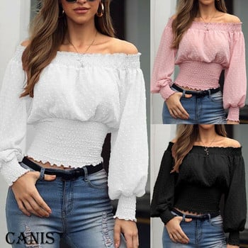 Hot Off Shoulder Φθινοπωρινά σιφόν πουκάμισα Κορυφαία γυναικεία μακρυμάνικα πουκάμισα Slim casual μασίφ λευκές μπλούζες