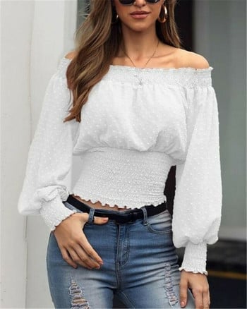 Hot Off Shoulder Φθινοπωρινά σιφόν πουκάμισα Κορυφαία γυναικεία μακρυμάνικα πουκάμισα Slim casual μασίφ λευκές μπλούζες