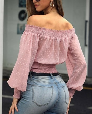 Hot Off Shoulder Φθινοπωρινά σιφόν πουκάμισα Κορυφαία γυναικεία μακρυμάνικα πουκάμισα Slim casual μασίφ λευκές μπλούζες