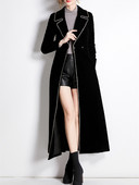 Дамско палто Зимно дизайнерско дамско винтидж черно кадифено макси палто с реколта