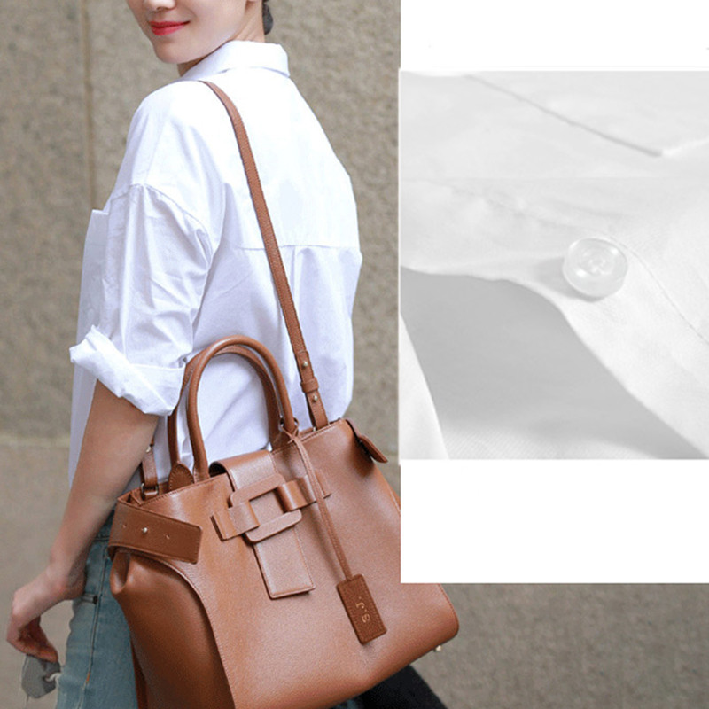 Novi dolazak, ženska jednobojna bijela košulja s otvorenim ovratnikom, dugačka bluza s šišmiš rukavima i dugmadima, korejski stil Feminina Blusa T9O913F