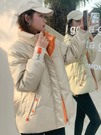 2023 Гланцова парка Свободно палто Дамско модно удебелено зимно свободно дълго яке с качулка Дамско ветроустойчиво, дъждоустойчиво топло връхно облекло