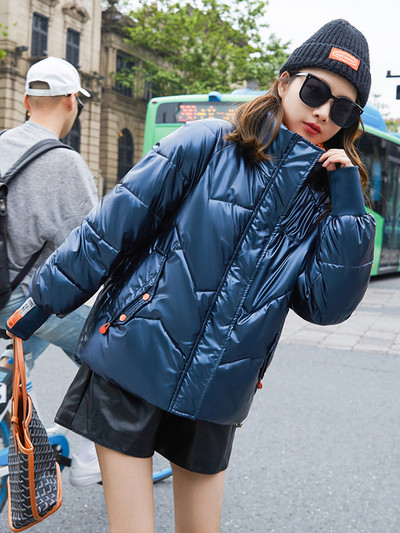 2023 Гланцова парка Свободно палто Дамско модно удебелено зимно свободно дълго яке с качулка Дамско ветроустойчиво, дъждоустойчиво топло връхно облекло