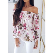 Hirigin Women Sexy Off Shoulder Floral μπλούζα Casual Loose Flower print πουκάμισο Καλοκαιρινά ρούχα μόδας