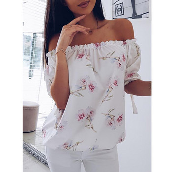 Hirigin Women Sexy Off Shoulder Floral μπλούζα Casual Loose Flower print πουκάμισο Καλοκαιρινά ρούχα μόδας