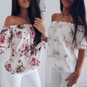 Hirigin Women Sexy Off Shoulder Floral μπλούζα Casual Loose Flower print πουκάμισο Καλοκαιρινά ρούχα μόδας