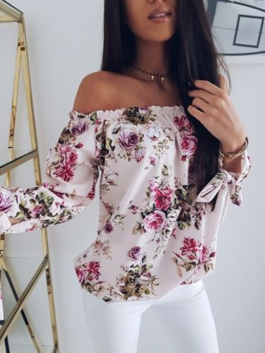 Hirigin Women Sexy Off Shoulder Floral μπλούζα Casual Loose Flower print πουκάμισο Καλοκαιρινά ρούχα μόδας