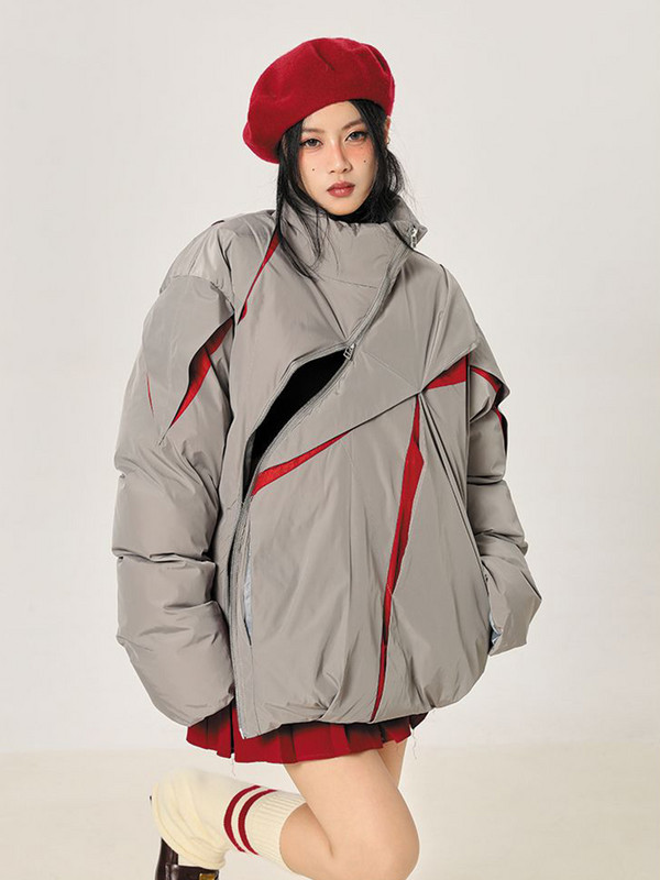 KBAT Zimska prevelika topla parka Unisex debela pufer jakna Patchwork kaput Ženska pamučno podstavljena parka Gornja odjeća otporna na vjetar