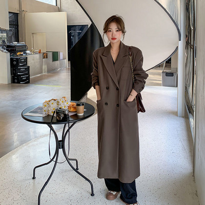 Γυναικεία καμπαρντίνα κοστούμι γιακά μακρύ βρετανικό στυλ με μακρυμάνικα ρούχα Γυναικεία χαλαρά Fried Street Casual Windbreaker Φθινόπωρο