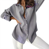 Puloru Ženske ležerne vrećaste košulje Jednobojne bluze s dugim rukavima i ovratnikom na dugmad Topovi Proljeće Jesen Chic široke majice