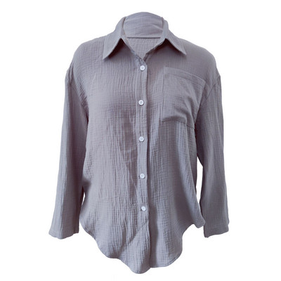 Puloru Ženske ležerne vrećaste košulje Jednobojne bluze s dugim rukavima i ovratnikom na dugmad Topovi Proljeće Jesen Chic široke majice