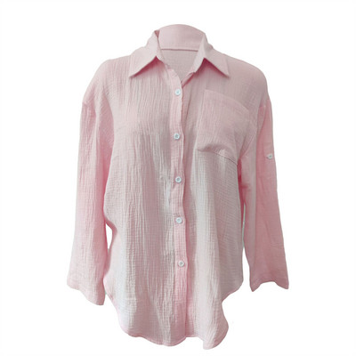 Puloru Ženske ležerne vrećaste košulje Jednobojne bluze s dugim rukavima i ovratnikom na dugmad Topovi Proljeće Jesen Chic široke majice