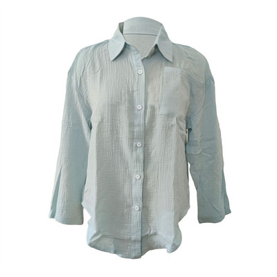 Puloru Ženske ležerne vrećaste košulje Jednobojne bluze s dugim rukavima i ovratnikom na dugmad Topovi Proljeće Jesen Chic široke majice