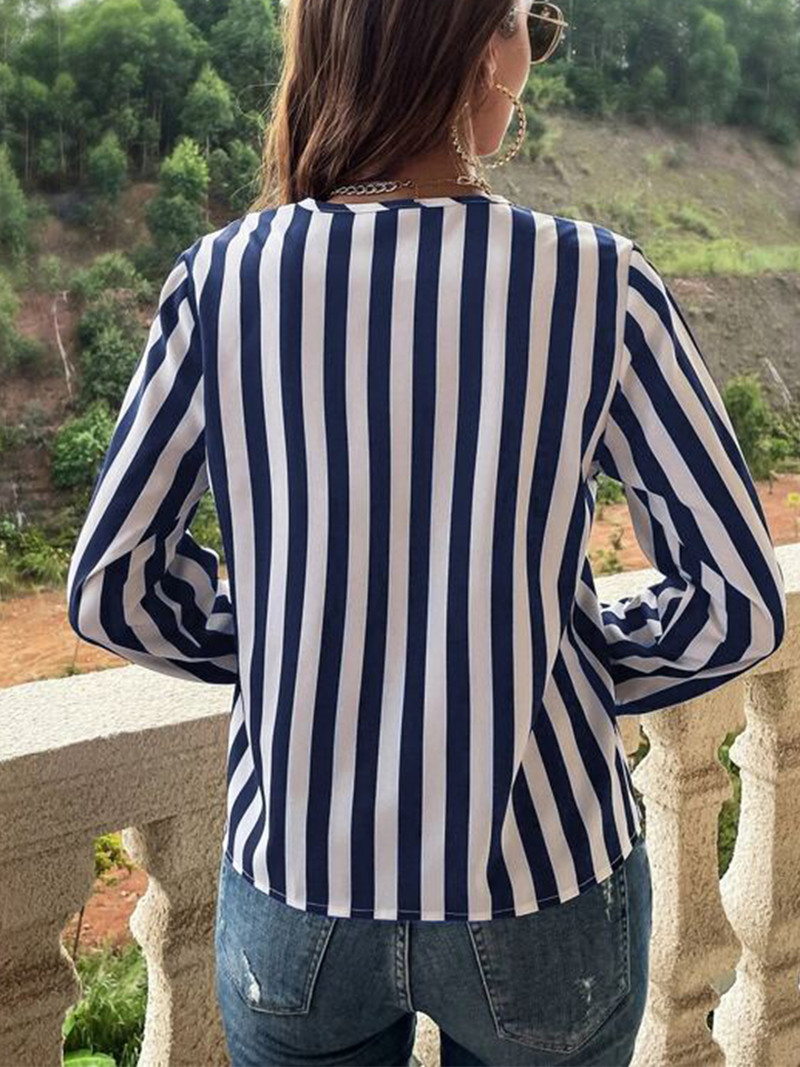 Cămăși cu dungi Puloru pentru femei, ocazional, toamnă, vară, cu mânecă lungă, cu decolteu în V, cămașă cu nasturi, Topuri pentru damă de birou, cu bază slim Fit