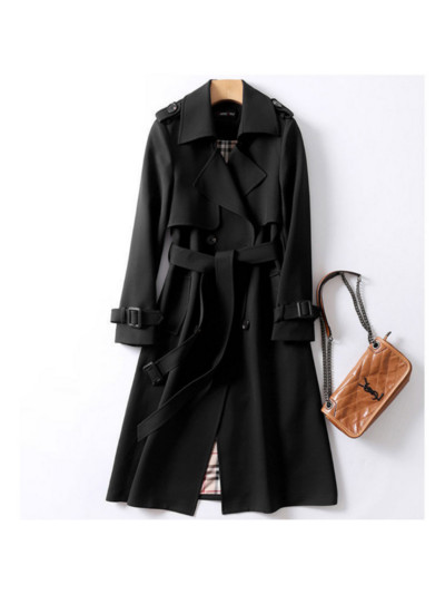 Proljeće Jesen Ženski novi crni trenč kaput Duge uske vjetrovke Ženski kaput s dvostrukim kopčanjem Ženska uska duga odjeća