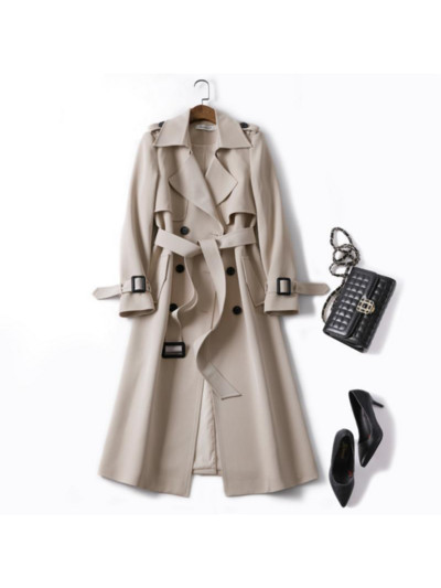 Proljeće Jesen Ženski novi crni trenč kaput Duge uske vjetrovke Ženski kaput s dvostrukim kopčanjem Ženska uska duga odjeća