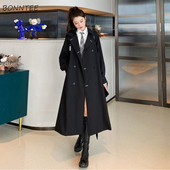 Γυναικείες συμπαγείς τσέπες Trench Unisex Cool Basic All-match Retro College Casual Ins Κομψό κορεάτικο στιλ Mujer Street Wear Cozy Young