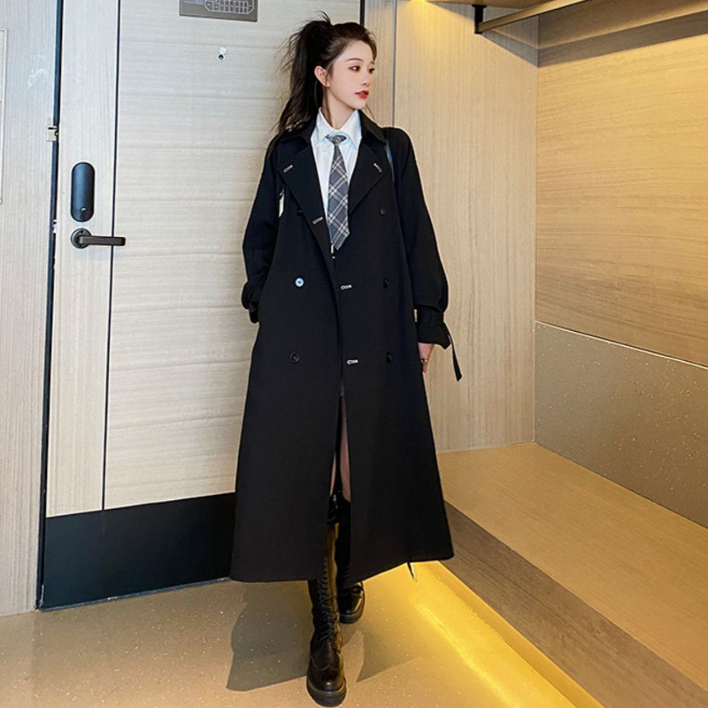 Γυναικείες συμπαγείς τσέπες Trench Unisex Cool Basic All-match Retro College Casual Ins Κομψό κορεάτικο στιλ Mujer Street Wear Cozy Young