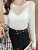 Καλοκαιρινή κορεατική μόδα μπλουζάκια με δίχτυα Γυναικεία Vintage διαφανή μπλουζάκια για γυναίκες Φαρδιά λευκά διαφανή γυναικεία πουκάμισα γραφείου