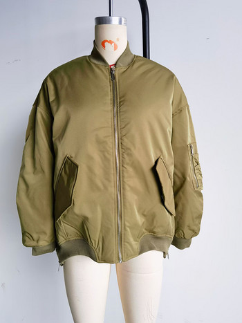 Vintage γυναικεία μπουφάν μπέιζμπολ Oversized Basic Coat Zipper Loose Bomber Jacket Γυναικεία ρούχα με τσέπες Μπλούζες Chaqueta Mujer