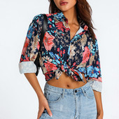 Puloru Ženske bluze s printom zebre/cvijeća/drveta 2023. Proljeće ljeto Ležerne majice za sunčanje na plaži, majice s dugim rukavima i gumbima na revere