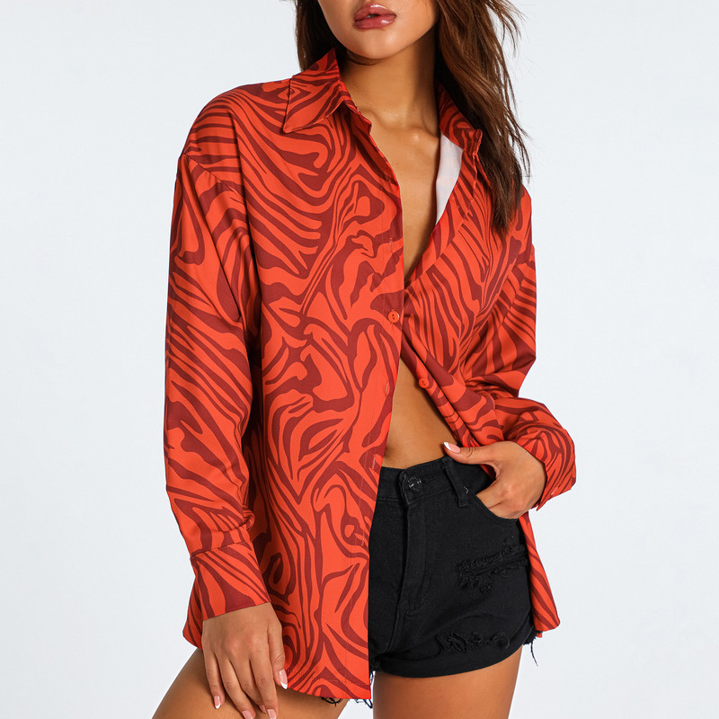 Puloru Ženske bluze s printom zebre/cvijeća/drveta 2023. Proljeće ljeto Ležerne majice za sunčanje na plaži, majice s dugim rukavima i gumbima na revere