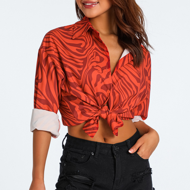 Puloru Ženske bluze s printom zebre/cvijeća/drveta 2023. Proljeće ljeto Ležerne majice za sunčanje na plaži, majice s dugim rukavima i gumbima na revere