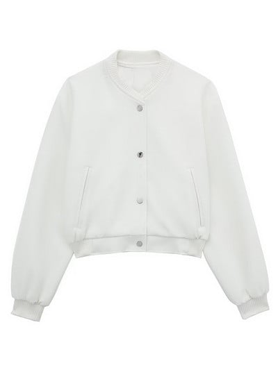 Jesenná baseballová bunda pre ženy, vintage základný kabát, jednoradová bomberová bunda s dlhým rukávom, módny krátky dámsky kabát