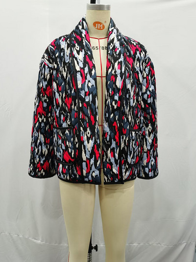 Zimný bavlnený prešívaný kabát 2023 pre ženy, klopový zahusťovací kardigan, nová dámska módna prázdninová bunda