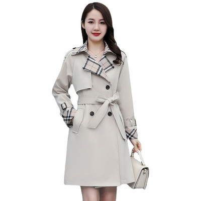 Jesenski ženski kaput srednje dužine temperamentnog engleskog stila sa prošivanim šavovima, ženska uska vjetrovka