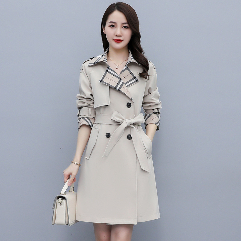 Jesenski ženski kaput srednje dužine temperamentnog engleskog stila sa prošivanim šavovima, ženska uska vjetrovka