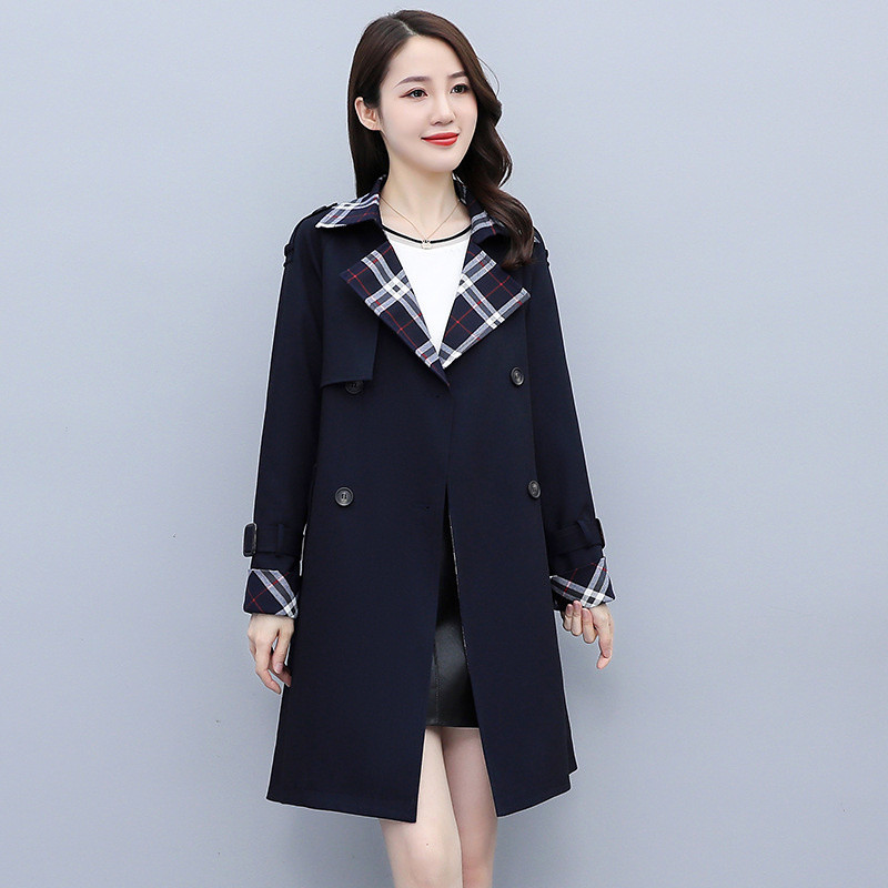 Jesenski ženski kaput srednje dužine temperamentnog engleskog stila sa prošivanim šavovima, ženska uska vjetrovka