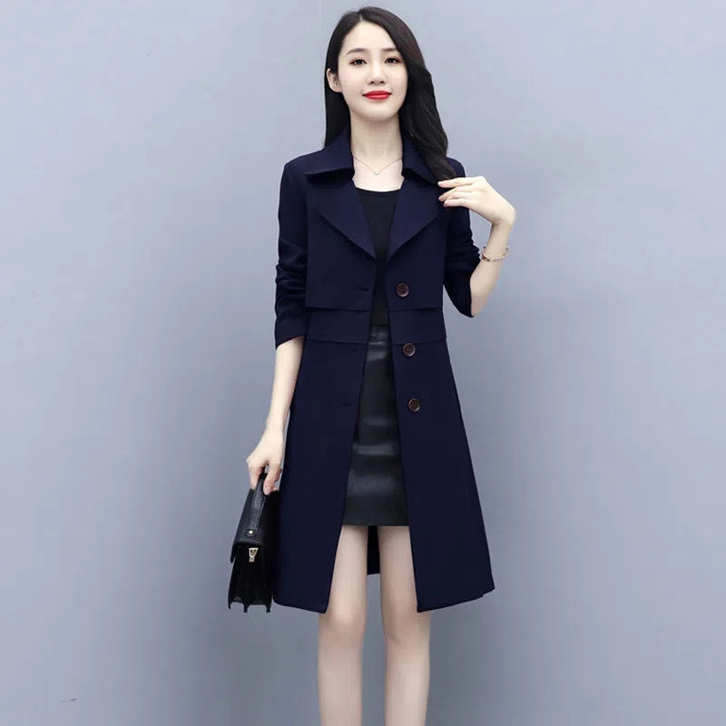 Naiste 2023. aasta kevadine sügismantel, uus mood Korea üherealine poolpikk naiste mantel, tuulejope, naiste pealisriie 3XL