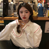 Πουκάμισα Γυναικεία Κέντημα Πουά Κορεάτικο Στιλ Κομψό Μοντέρνο Χαριτωμένο Kawaii Ulzzang Leisure Κομψή Γυναικεία Κορυφαία Ανοιξιάτικη Μόδα Φθινοπώρου