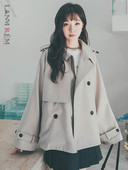 LANMREM Trench scurt pentru femei de culoare solidă, la modă, cu rever, patchwork, cu două piept, îmbrăcăminte nouă de toamnă 2023 2AA2434