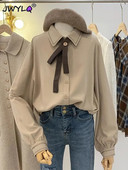 Vintage preppy stil Ženske košulje s jednorednim kopčanjem od samta