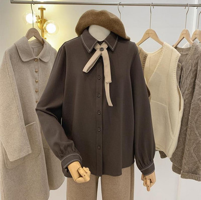 Vintage preppy stil Ženske košulje s jednorednim kopčanjem od samta