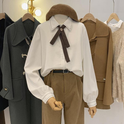 Vintage preppy stil Ženske košulje s jednorednim kopčanjem od samta