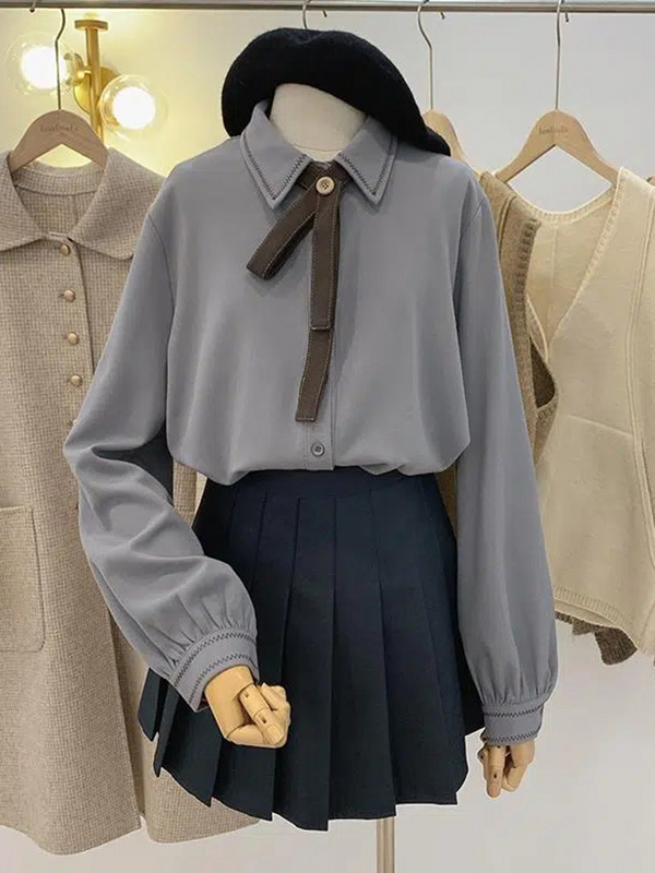 Vintage preppy stil Ženske košulje s jednorednim kopčanjem od samta