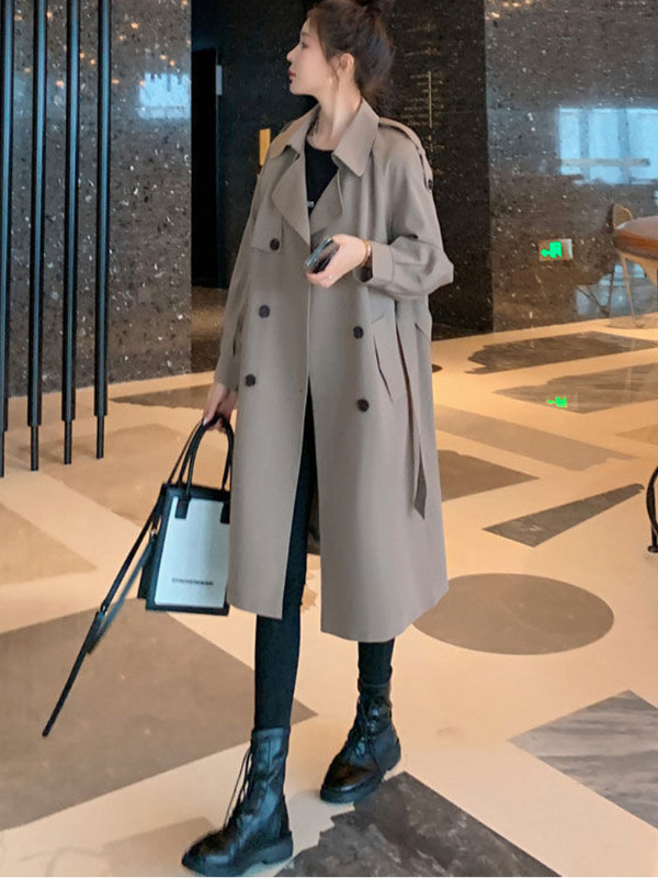 Palton pentru femei cu guler răsturnat Trench lung cu două piepte Eleganță Haine toamnă iarnă Jachete pentru femei Nou în îmbrăcăminte exterioară