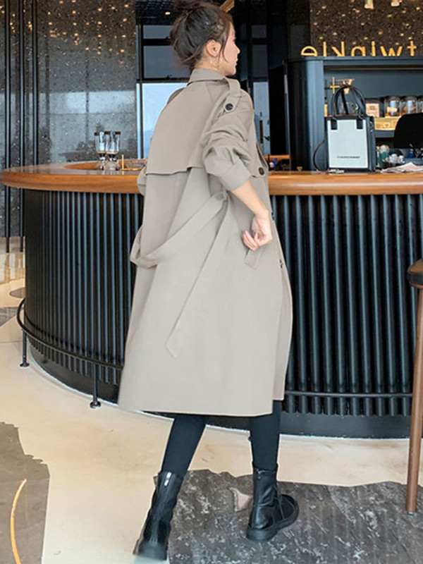 Palton pentru femei cu guler răsturnat Trench lung cu două piepte Eleganță Haine toamnă iarnă Jachete pentru femei Nou în îmbrăcăminte exterioară